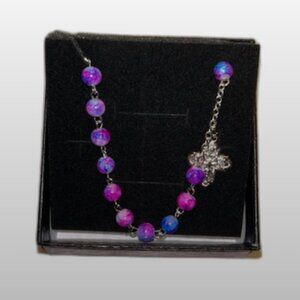 NEW Single Decade Rosary Bracelet Glass Spotted Pink Beads Lobster Claw Clasp